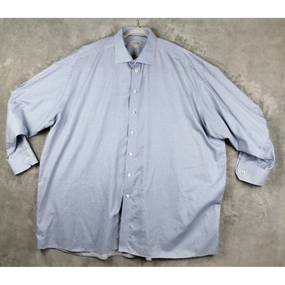 ETON Classic Fit Dress Shirt Blue Geometric Mens 3XL(19 48) Button Long Sleeve